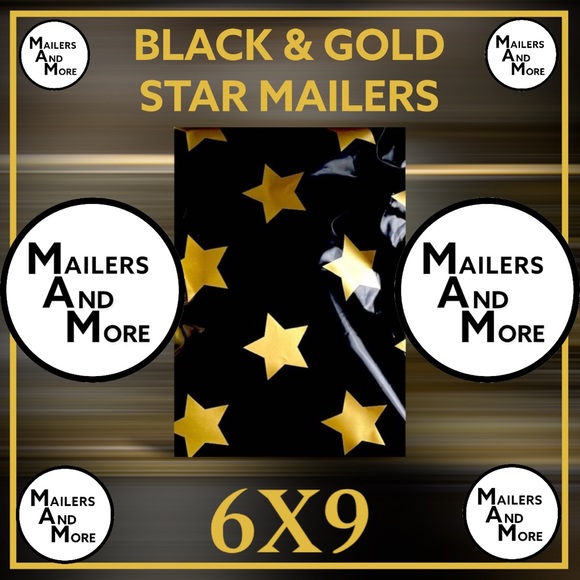 50 6X9 Poly Mailers Black Gold Star Envelopes PRICE FIRM - Picture 4 of 6